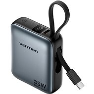 Vention 10000mAh Mini Power Bank (USB-C + USB-C) with Built-in USB-C Cable 35W Gray - Power Bank