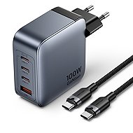 Vention 4-Port USB (C + C + C + A) GaN Charger (100W/100W/30W/30W) Gray with USB-C to USB-C Cable - Töltő adapter