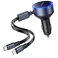 Vention Three-Port USB-C + USB-C/Lightning (30W + 30W/27W) Car Charger with Built-In Cable Black - Car Charger