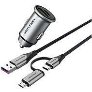 Set Vention USB A+C (18W/20W) Car Charger Gray + USB 2.0 to 2-in-1 USB-C/Micro USB 5A 0.5m Gray - Car Charger