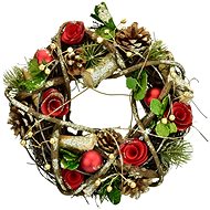 DOMMIO Christmas wreath - wicker with red flowers and pine cones, 25 cm - Wreath