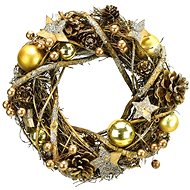DOMMIO Christmas wreath - wicker with gold balls, 24 cm - Wreath