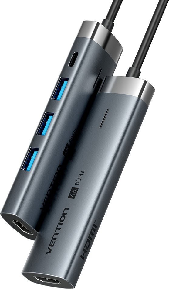 Vention 5-in-1 USB-C to HDMI / 3x USB 3.0 / USB-C / PD Docking Station 0.15M Gray Aluminum Alloy Typ - Docking Station