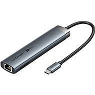 Vention 6-in-1 USB-C to HDMI / 2 x USB 3.0 / USB-C / RJ45 / PD Docking Station 0.15M Gray Aluminum A - Docking Station