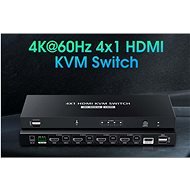 PremiumCord 4K@60Hz HDMI2.0 KVM switch 4:1 s dálkovým ovladačem - Switch
