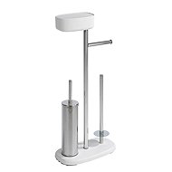 Wenko Toilet paper and toilet brush holder with shelf and storage basket RIVAZZA, white, 4in1 - Free Standing Toilet Roll Holder