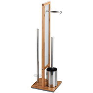 Wenko Stand for toilet paper and toilet brush LIRIO, bamboo, 3in1 - Free Standing Toilet Roll Holder