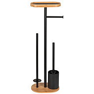 Wenko Stand for toilet paper and toilet brush with phone shelf RIVALTA, black, 4in1 - Free Standing Toilet Roll Holder