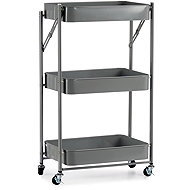 Kinvara 3-level folding shelf on wheels, grey - Shelving Unit