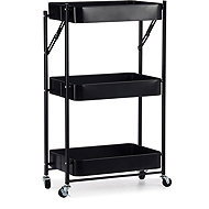 Kinvara 3-level folding shelf on wheels, black - Shelving Unit