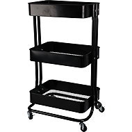 Storagesolutions Kitchen trolley on wheels, 3 tiers, square, black - Shelving Unit