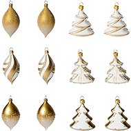 KOULIER Christmas ornaments - olives and trees, glass, white/gold, 12 pcs - Christmas Ornaments