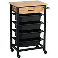 KESPER Mobile kitchen shelf with drawer, oak/black 47 × 37 × 85 cm - Shelving Unit