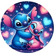 DISNEY Kruhový koberec Stitch 120 cm - Lilo a Angel/Srdíčka - Koberec