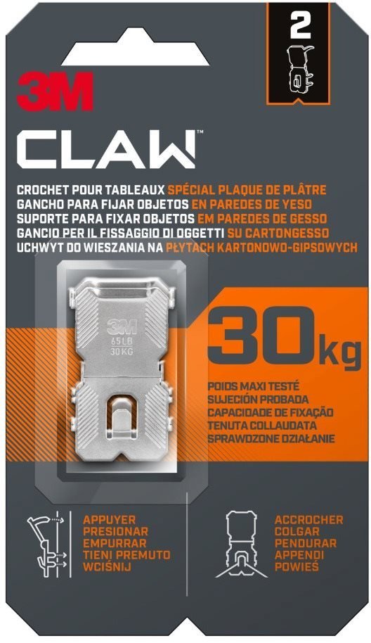 3M™ CLAW™ Manual Crimping Hook for plasterboard, pack of 2, load capacity 30 kg - Hooks