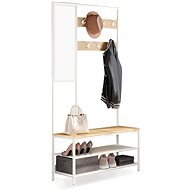 Houseland Hallway coat rack with shoe rack and mirror Vasagle Pagas, natural oak/white - Coat Hanger