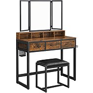 ModernHome 2077 Cosmetic dressing table with large folding mirror and stool, rustic brown - Dressing Table