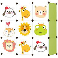 ModernHome Children's modular wardrobe, shelf, 9 modules, animals, white-green - Shelving Unit