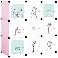 ModernHome Children's modular wardrobe, shelf, 9 modules, animals, white and pink - Shelving Unit