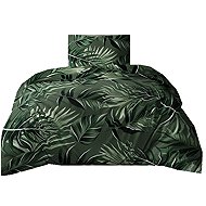 4sleep Cotton sateen bed linen Large leaves, 140 × 200 cm, 70 × 90 cm, green - Bed Linen