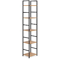 ModernHome CWJ3024144L Wooden shelf with metal frame and 5 shelves, 144,5 × 23,5 × 29 cm - Shelving Unit