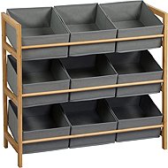 KESPER Storage shelf bamboo grey, 9 baskets 65 × 30 × 60 cm - Shelving Unit