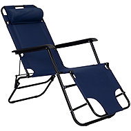 MultiGarden ZRL010 Garden deckchair with headrest, foldable, 2in1, blue - Garden Lounger