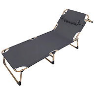 Verk 27263 Folding deckchair with headrest grey - Garden Lounger