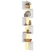 VASAGLE Wall-mounted corner shelf with LED light, 5 shelves, white 20 × 20 × 126 cm - Shelf
