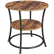 VASAGLE Folding table round 2 shelves, rustic, diameter 55 cm - Side Table