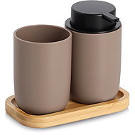 ZELLER Bathroom accessories set brown, plastic, bamboo, 16,5 × 9 × 13,5 cm - Soap Dispenser