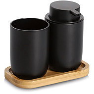 ZELLER Bathroom accessories set black, plastic, bamboo, 16,5 × 9 × 13,5 cm - Bathroom Accessory Set