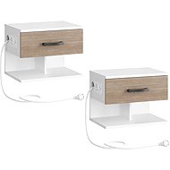 Songmics and Vasagle Verimi Bedside Table Set 2 pcs with charging station, white-brown - Night Stand