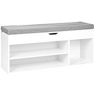 ModernHome WYJ-249 Botník s čalouněnou lavicí 30,5 × 104 × 49 cm, 3 police, bílý - Shoe Rack