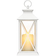 Verk 12386 Decorative LED Lantern with Candle, 28cm, 3× AAA Batteries, White - Lantern