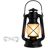 Verk 12452 Retro LED lucerna s efektem plamene, 3 režimy svícení, USB, černá - Lantern