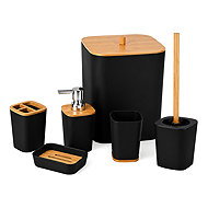 Verk 27642 Bathroom Accessory Set with Bamboo Elements 6 pcs, Black - Bathroom Accessory Set
