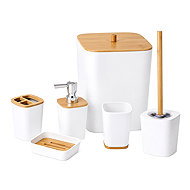 Verk 27642 Bathroom Accessory Set with Bamboo Elements 6 pcs, White - Bathroom Accessory Set