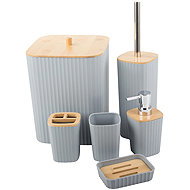 Verk 27641 Bathroom Accessory Set with Bamboo Elements, 6 Pcs, Grey - Bathroom Accessory Set