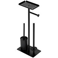 ModernHome AIE-46 Toilet Roll Holder with Toilet Brush and Shelf, Black - Free Standing Toilet Roll Holder