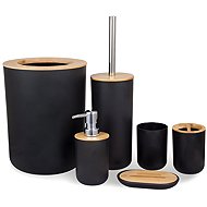 RETOO Bathroom Set 6 Pieces – Bin, Dispenser, Toilet Accessories, Black - Bathroom Accessory Set