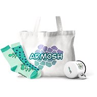 DÁREK: smaltový hrneček King of Office 350ml, ponožky s Armosh designem a eko taška v zelených barvá - Dárek