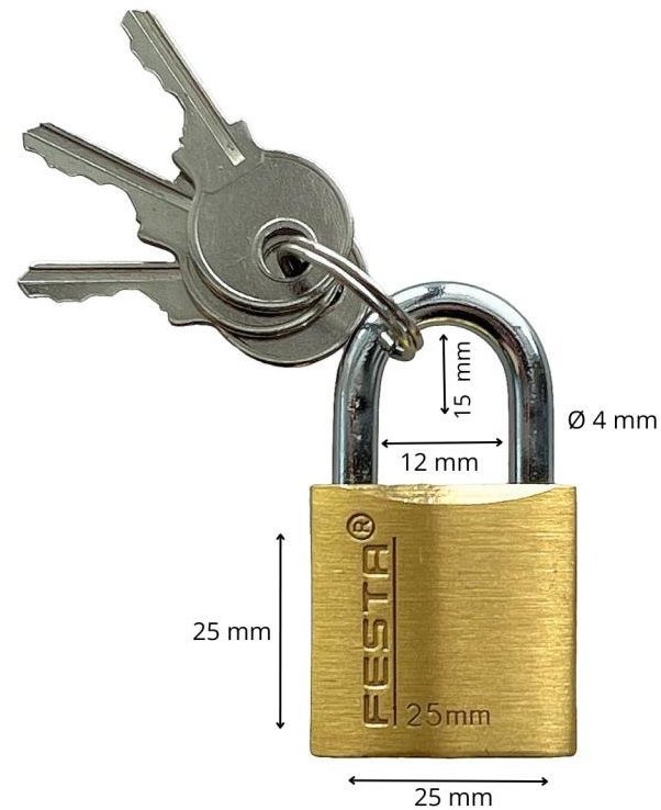 Padlock brass, 25 mm, reinforced - Padlock