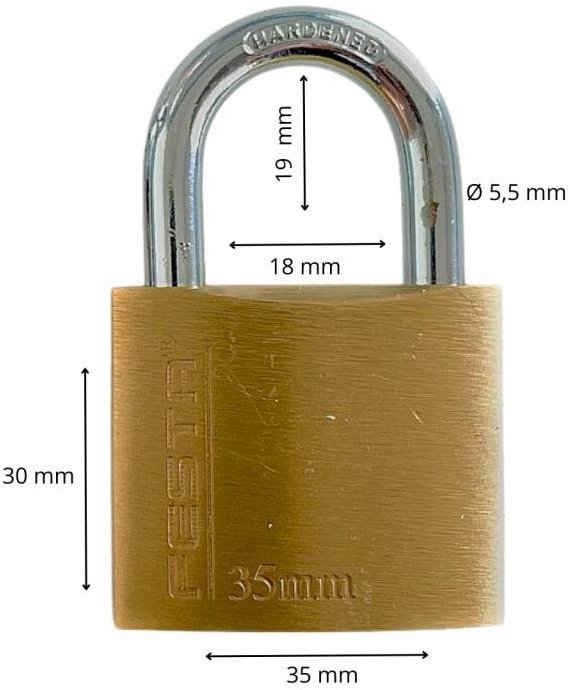 Zámek visací mosazný, 35 mm, zesílený - Padlock