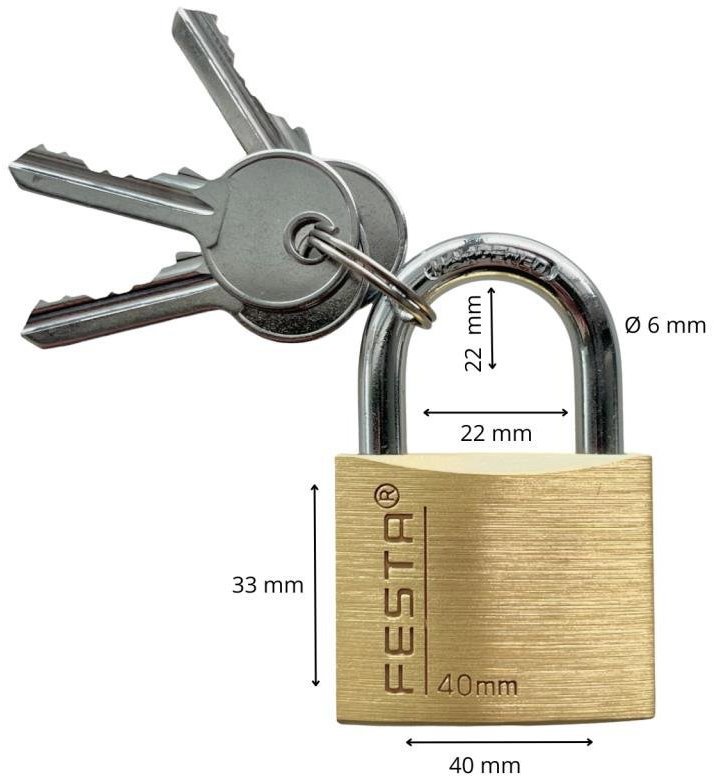 Padlock brass, 40 mm, reinforced - Padlock