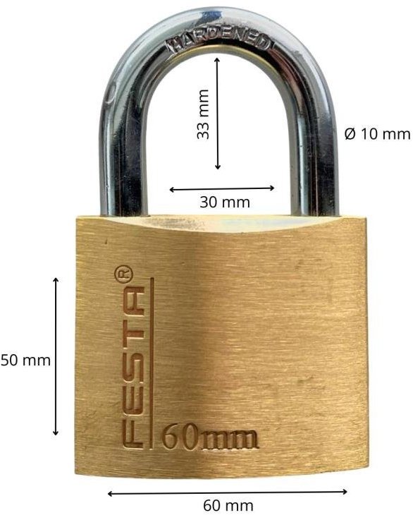 Padlock brass, 60 mm, reinforced - Padlock