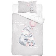 Bamboo Hippo Love grey Cotton, Bamboo, 100×135, 40×60 cm - Bed Linen