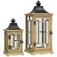 Z - TRADE Set of 2 wooden lanterns with metal elements, 38, 58 cm, natural - Lantern