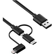 iWill 3in1 Nylon Data USB-C + Micro USB + Lightning Cable Black - Adatkábel