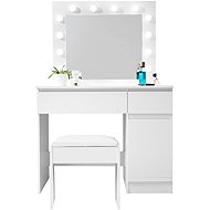 Toaletní stolek Bella s osvětlením, matná bílá/matná bílá, včetně taburetu - Dressing Table